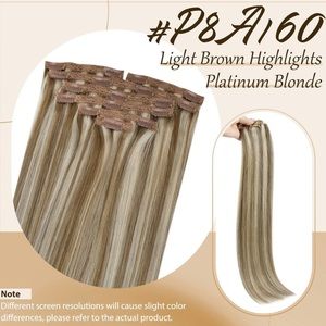 22 inch human hair extensions 7pcs 120g light brown with blonde highlights